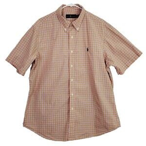 Polo Ralph Lauren Men's Button Up Shirt Short Sleeve Plaid Orange Green Size XL